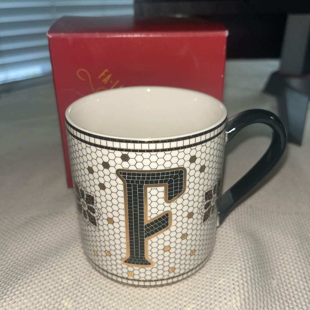 Anthropologie "F" Gold Black (coffe Mug )